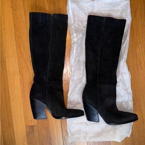 Black Sam Edelman Suede Knee-High Block Heel Boots - western inspired Women